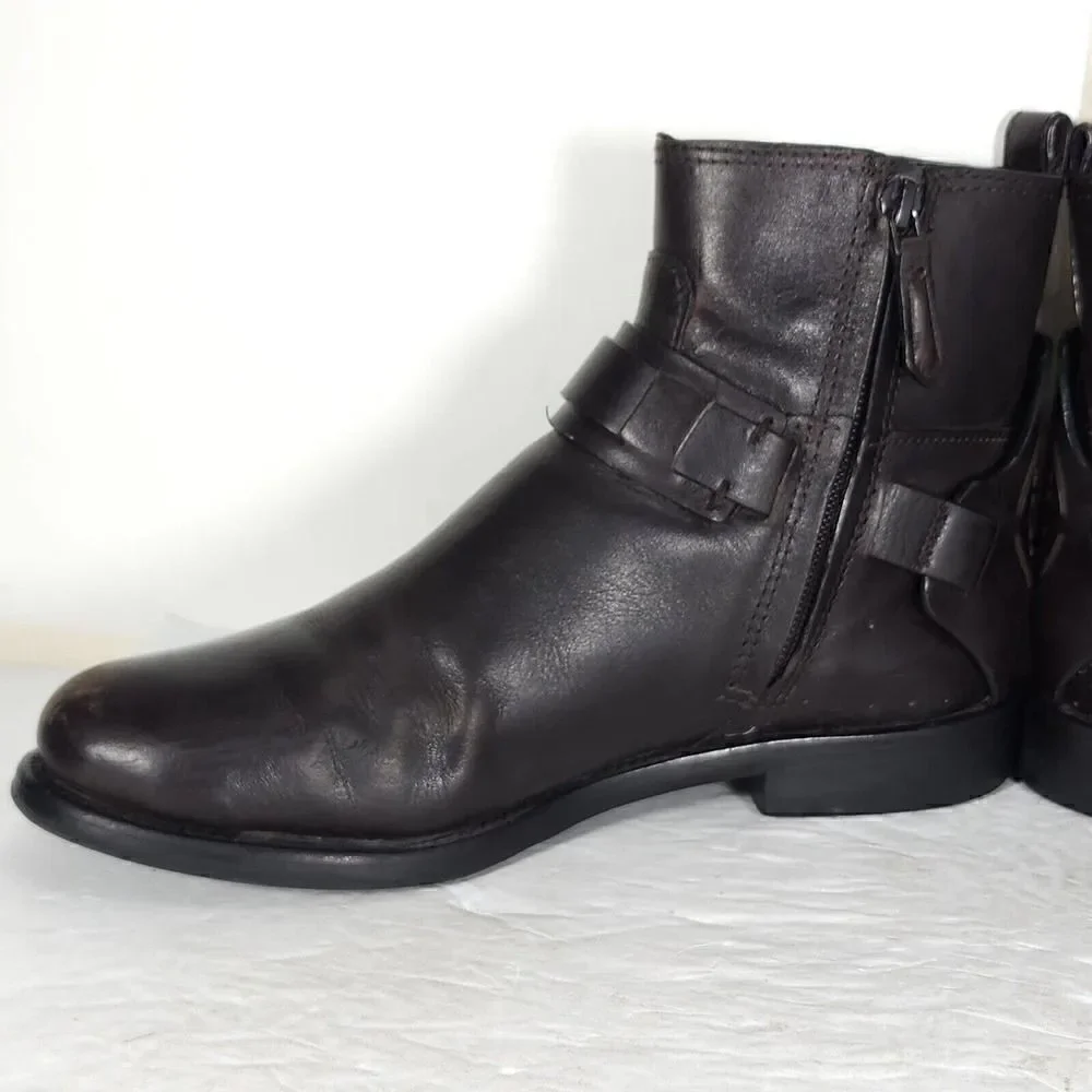 Tory Burch Women's Derby US 6M Brown Leather Flat Ankl Chelsea Bootie Boots